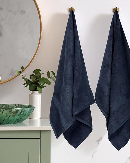 Superior Egyptian Cotton Pile Bath Towel Set of 2, Ultra Soft Luxury Towels, Thick Plush Essentials, Absorbent Heavyweight, Guest Bath, Hotel, Spa, Home Bathroom, Shower Basics, Navy Blue