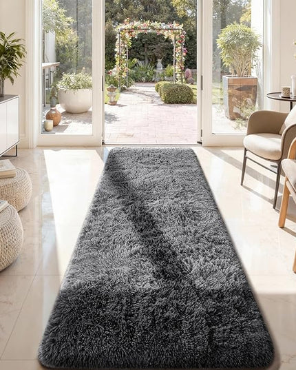 Ophanie 2x8 Runner Rug for Hallway, Upgrade Non-Slip Fluffy Soft Bedside Rugs, Bedroom Living Room Grey Shaggy Gray Carpet for Kids Girls Boys Dorm Nursery Home Decor Aesthetic
