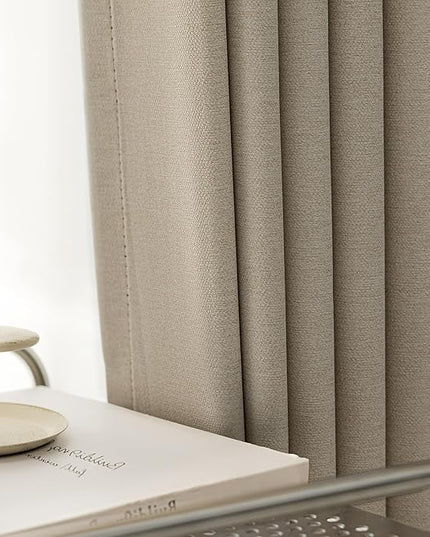 Blackout Curtains 108 inches Long 2 Panels for Living Room, Grommet Linen-Look Textured Room Darkening Thermal Insulated Farmhouse Drapes for Bedroom Sliding Door (W52xL108, Natural)