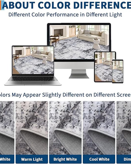 Modern Abstract 2x3 Area Rug Non Slip Non Shedding Low Pile Stain Resistant Rug for Entryway Kitchen Bedroom,Grey