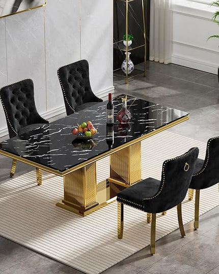 HomVent 68.11'' Faux Marble Dining Table Set for 4, Modern Rectangle Kitchen Table Set with Faux Marble Table Top & Stainless Steel Base for Kitchen Dining Room
