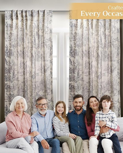 Maison d' Hermine Curtains for Living Room 100% Cotton 108 inch Length Two Panels Light Filtering Toile Curtains for Bedroom Windows with Rod and Loop Pockets (The Miller Paloma Gray, 50" W x 108" L)