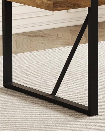 71'' Dining Table for 6-8, Dark Wood Kitchen Table with Metal Legs, Dinner Table for 6-8 for Home Dining Room Living Room