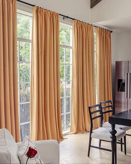 IVAPUPU Linen Pinch Pleated 100% Blackout Curtains for Bedroom - 2 Pages Black Out Gold Curtains 95 Inch Long 2 Panel for Living Room Darkening Thermal Window Curtain Drapes with 16pc Hooks