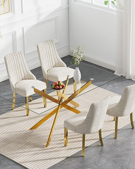 Rectangle Glass Dining Table Set for 4, 52'' Kitchen Table and Chairs Set, 5PCS Modern Dining Room Table Set with 4 Dining Chair for Home