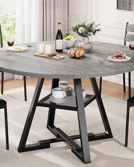 Round Dining Table for 4,Kitchen Dining Room Circle Dinner Pedestal Table,Space Saving Wood Kitchen & Dining Room Furniture (Grey, 47In)