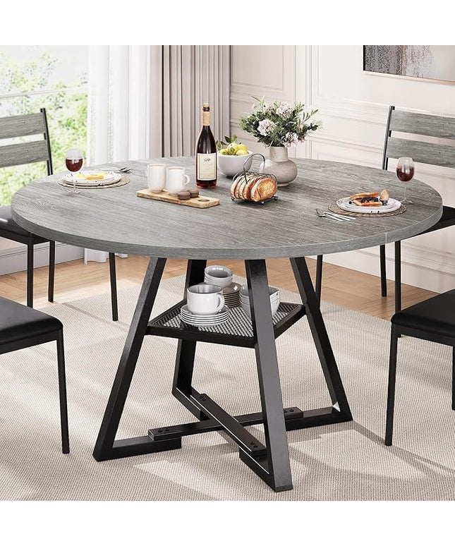 Round Dining Table for 4,Kitchen Dining Room Circle Dinner Pedestal Table,Space Saving Wood Kitchen & Dining Room Furniture (Grey, 47In)