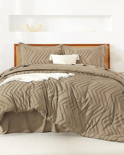 Litanika Taupe Comforter Set King Size with Sheets - 7 Pieces King Bed in a Bag Boho Tufted Complete Bedding Sets with Comforter, Sheets, Pillowcases & Shams