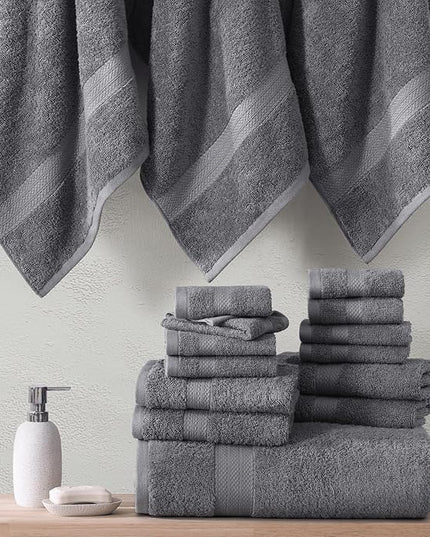 Lane Linen 100% Cotton Luxury Bathroom Towel Set - 6 Pcs - RingSpun, QuickDry, Very Soft & Highly Absorbent - 2 Large Bath Towels, 2 Washcloths, 2 Hand Towels - Pre Shrunk & Fade Resistant - Cool Grey