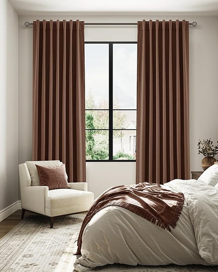 Guken Blackout Curtains 102 Inch Length 2 Panels Set for Living Room Bedroom Back Tab Thermal Insulated 100% Black Out Linen Drapes Room Darkening Window Curtains 102 Inches Long,Rustic Brown