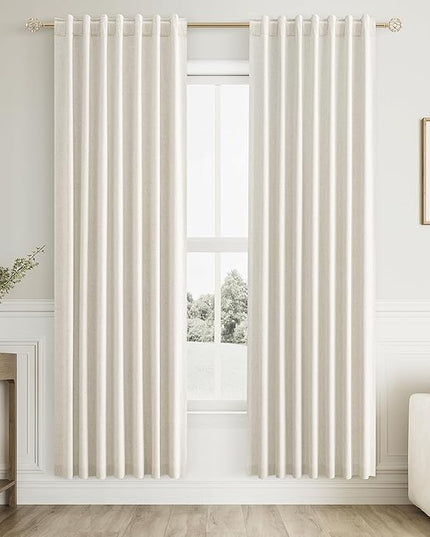 Guken Cream Linen Blackout Curtains 80 Inch Length 2 Panels Set for Living Room Bedroom Back Tab Thermal Insulated 100% Black Out Linen Drapes Room Darkening Window Curtains