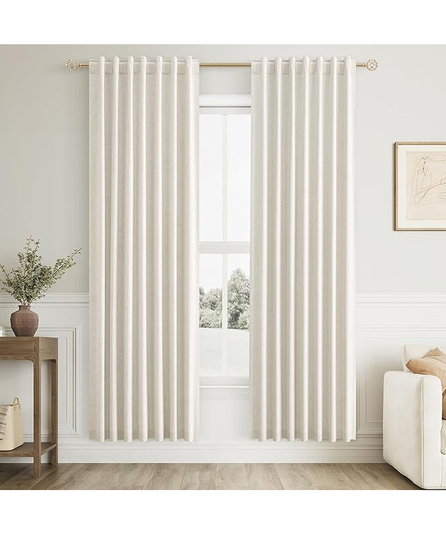 Guken Cream Linen Blackout Curtains 80 Inch Length 2 Panels Set for Living Room Bedroom Back Tab Thermal Insulated 100% Black Out Linen Drapes Room Darkening Window Curtains