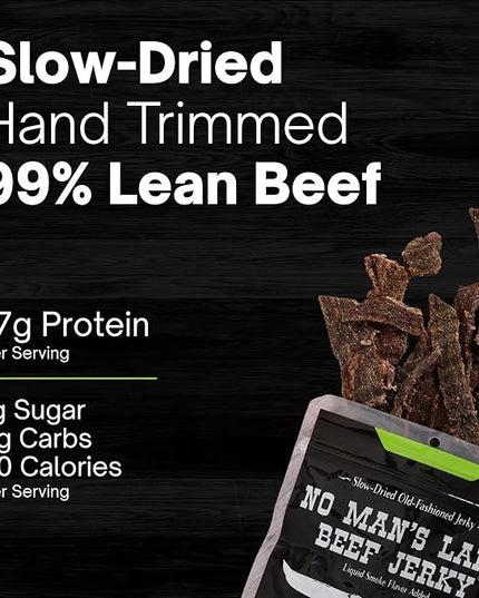 No Mans Land Beef Jerky - Fajita Lime | Slow-Dried, Smoked & Seasoned Jerky Strips | High Protein, Low Carb, Low Calorie Beef Snack | Gluten Free - 8.5oz Bag