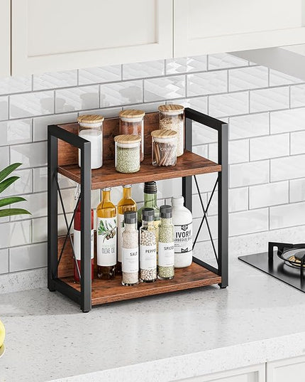 Giikin Counter Shelf Organizer, 2 Tier Kitchen Spice Rack for Countertop, Wood Coffee Counter Organizer for Home (Rustic Brown, L)