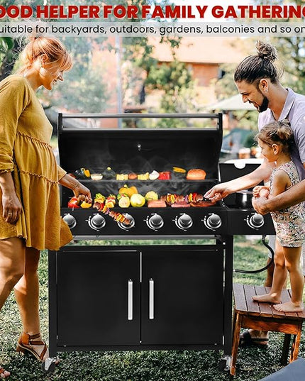 Q032-6-Burner w/Side Burner Gas Grill with 403 SQ.IN. Outdoor Grill with 60,000 BTU,Propane Grills with Top Cover Lid,Grills Outdoor Cooking for Patios,Balcony,Camping,Garden