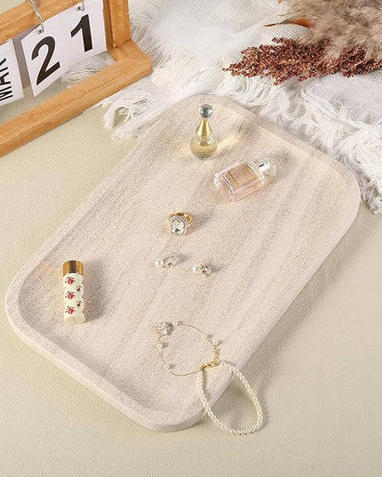 Marble Vanity Tray, Bathroom Tray Countertop, Decorative Dresser Organizer, Perfume, Jewelry Holder, Beige Stone Serving for Kitchen Sink Storage(MOCA Cream)