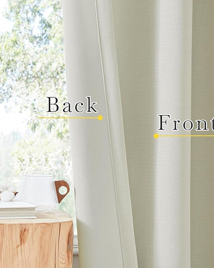 NICETOWN Room Darkening Curtains 96 inches Long for Bedroom, Rod Pocket/Back Tab/Hook Belt Thick Faux Linen Cold & Light Blocking Window Treatment for Living Room, Natural, W50 x L96, 1 Panel