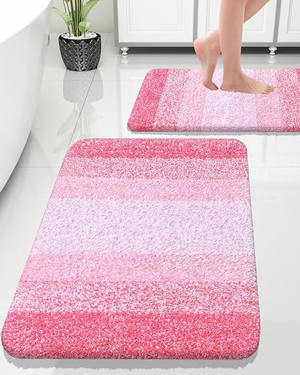 OLANLY Bathroom Rug Set 2 Piece, Soft Absorbent Microfiber Bath Rug Set, Non-Slip, Machine Wash Dry, Plush Shaggy Bath Mats for Bathroom (30"x20"+24"x16", Pink)