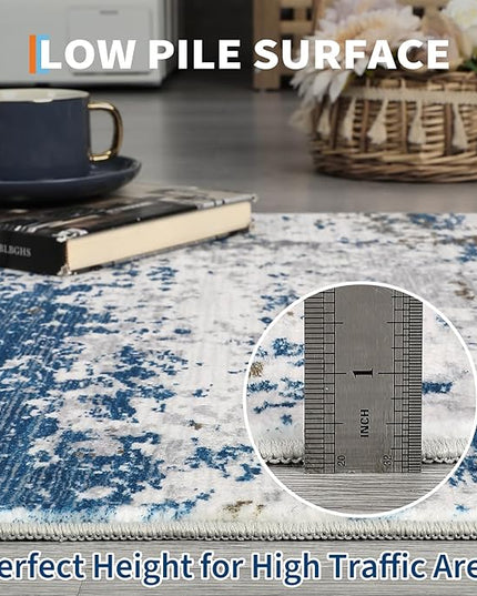 Modern Abstract 2x7 Runner Rug Washable Non Slip Stain Resistant Rug for Hallway Kitchen Bedroom Non Shedding Low Pile Indoor Floor Cover,Navy