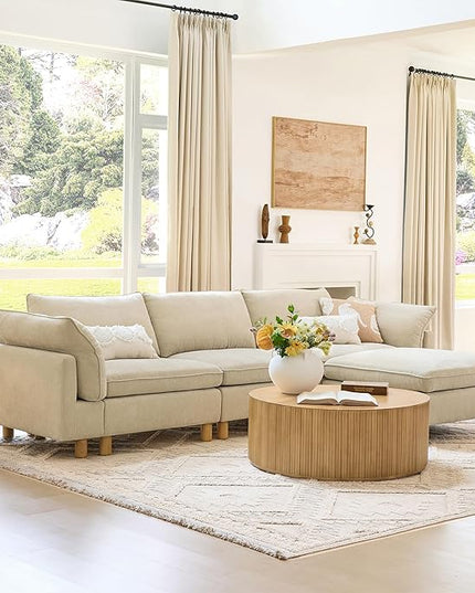 CHITA 127" Super Large Sectional Couches for Living Room, Modular Cloud Couch Sectional Sofa, Premium Fabric Couches, Down Filled, High Density Foam, Chenille in Beige, 5 Seat U Shaped