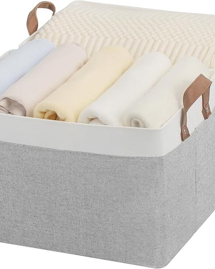 StorageWorks Storage Bins, Fabric Storage Bins for Shelves, Large Storage Baskets with Metal Frame, Closet Baskets and Bins with Handles, Gray and White, 2-Pack