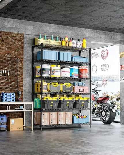 IZEUK 6-Tier Heavy Duty Metal Wire Shelving Unit, Adjustable Storage Rack Organizer for Garage, Kitchen, Office, Basement, Warehouse (Black, 17.7" D x 47.2" W x 82.7" H)