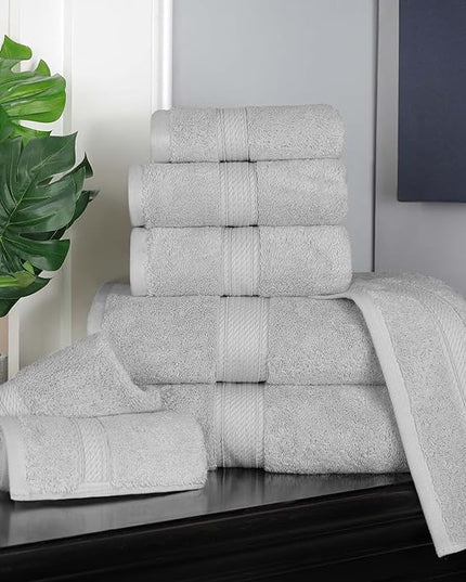 Superior Egyptian Cotton Pile 8 Piece Towel Set, Includes 2 Bath, 2 Hand, 4 Face Towels/Washcloths, Ultra Soft Luxury Towels, Thick Plush Essentials, Guest Bath, Spa, Hotel Bathroom, Silver