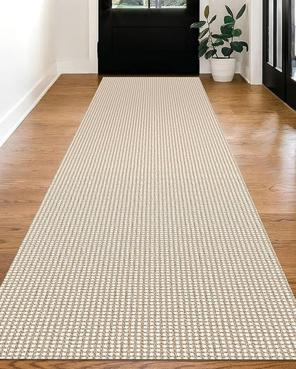 KOZYFLY Long Runners for Hallways 2x12 ft Washable Kitchen Runner Non Slip Rubber Backed Hallway Rugs Cotton Entryway Runner Rug Floor Carpet for Indoor Hall, Backdoor, Kitchen, Ivory/Khaki