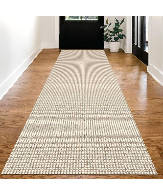 KOZYFLY Long Runners for Hallways 2x12 ft Washable Kitchen Runner Non Slip Rubber Backed Hallway Rugs Cotton Entryway Runner Rug Floor Carpet for Indoor Hall, Backdoor, Kitchen, Ivory/Khaki