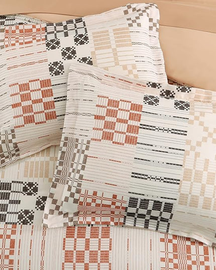 MaiRêve Plaid Twin XL Comforter Set, Farmhouse Bedding Sets for Boys Girls Teen 5 Pieces, Beige All Season Bed in A Bag for Dorm with Sheets, Pillowcase & Sham