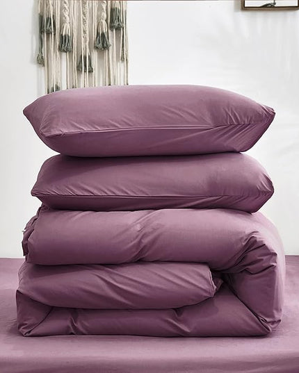 Luxlovery Purple Comforter Set Queen Pale Mauve Bedding Comforter Set Modern Solid Lilac Dusty Purple Blanket Soft Breathable Blanket Quilts 3 Piece Bedding Set for Women