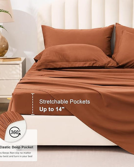 Love's cabin Queen Comforter Set Burnt Orange, 7 Pieces Queen Bed in a Bag, All Season Bedding Sets with 1 Comforter, 1 Flat Sheet, 1 Fitted Sheet, 2 Pillowcase and 2 Pillow Sham