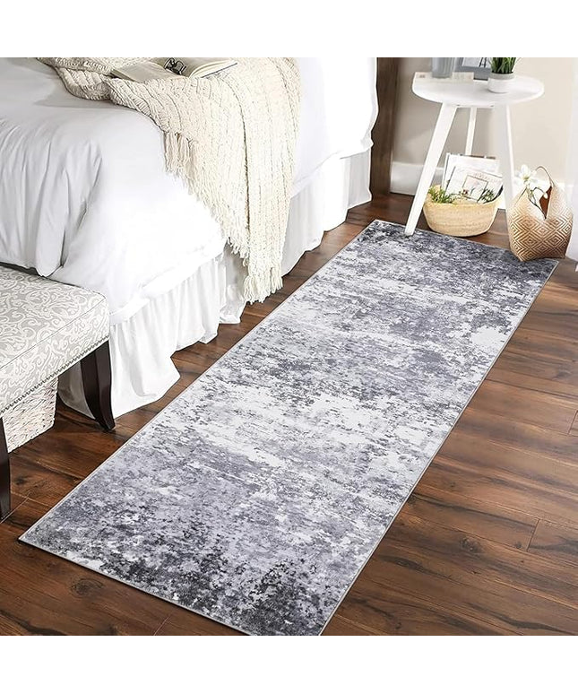 Modern Abstract Runner Rug 2x10 Washable Non Slip Stain Resistant Rug for Bedroom Living Room Non Shedding Low Pile Indoor Floor Cover,Light Grey