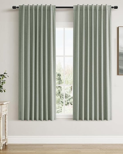 Guken Blackout Curtains 63 Inch Length 2 Panels Set for Living Room Bedroom Back Tab Thermal Insulated 100% Black Out Linen Drapes Room Darkening Window Curtains 63 Inches Long,Desert Sage