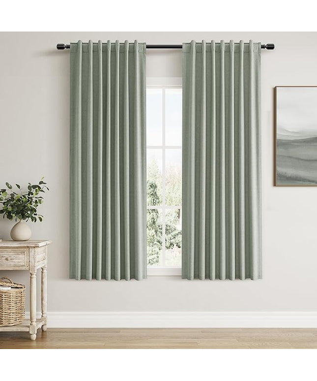 Guken Blackout Curtains 63 Inch Length 2 Panels Set for Living Room Bedroom Back Tab Thermal Insulated 100% Black Out Linen Drapes Room Darkening Window Curtains 63 Inches Long,Desert Sage