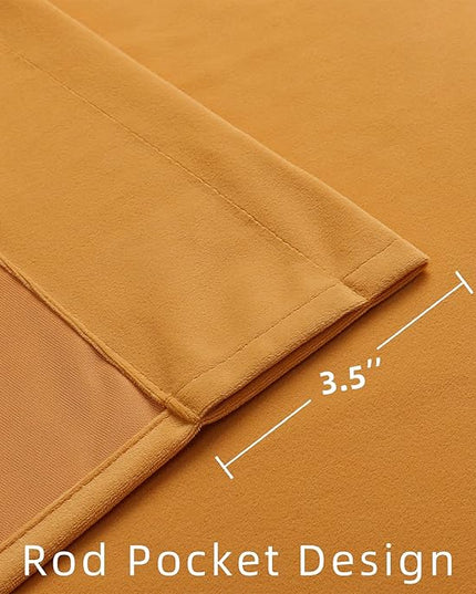 Joydeco Yellow Velvet Curtains 96 inch Length 2 Panels, Luxury Blackout Rod Pocket Thermal Insulated Window Curtains, Super Soft Room Darkening Drapes for Living Dining Room Bedroom,W52 x L96 inches
