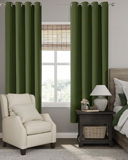 ChrisDowa 100% Blackout Olive Green Solid Curtains 72 Inches Long 2 Panels for Bedroom Living Room,Farmhouse Room Darkening Thermal Insulated Soundproof Grommet Top Window Treatment Drapes,52x72