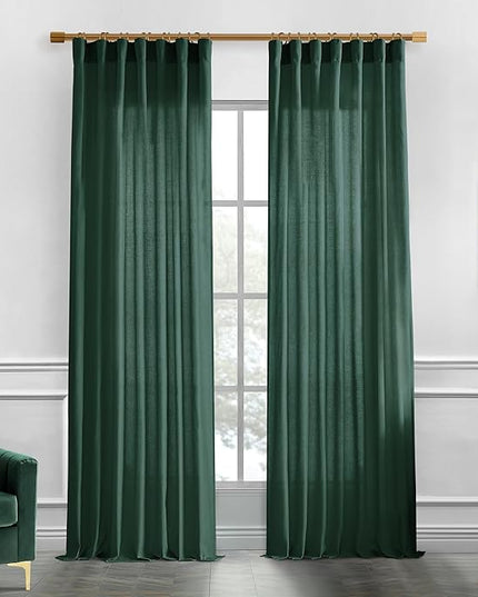 XTMYI Emerald Dark Green Curtains for Living Room 84 Inches Long 2 Panels Set Linen Rod Pocket Back Tab Hooks Pleated Hunter Green Vintage Retro Curtains for Bedroom Decor Dining Room
