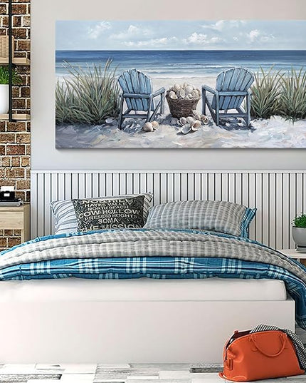 HGUAOA Coastal Wall Art - Large Landscape Wall Paintings for Living Room, Bedroom Pictures, Ocean Beach Artwork, Blue Wall Art, Above Bed Decor, Coastal Landscape Beach Pinting