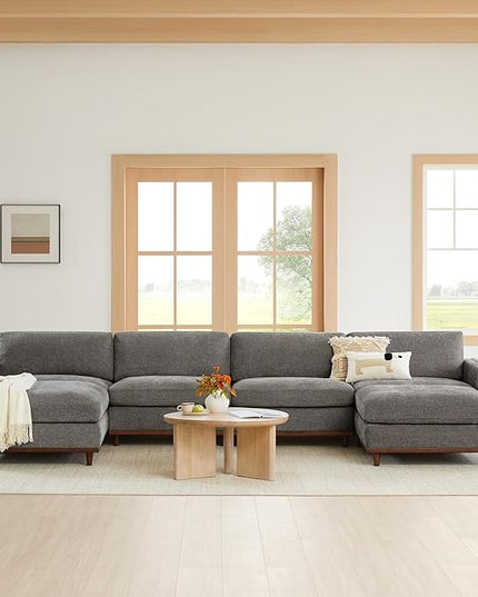 CHITA Super Large Luxury U Shape Convertible Sectional Modular Sofa, Down Filled Modern Sofa, Deep Seat Cloud Couch, 153 inch Width, 6 Seat Couch with Solid Wood Leg,2 Ottomans,Grey