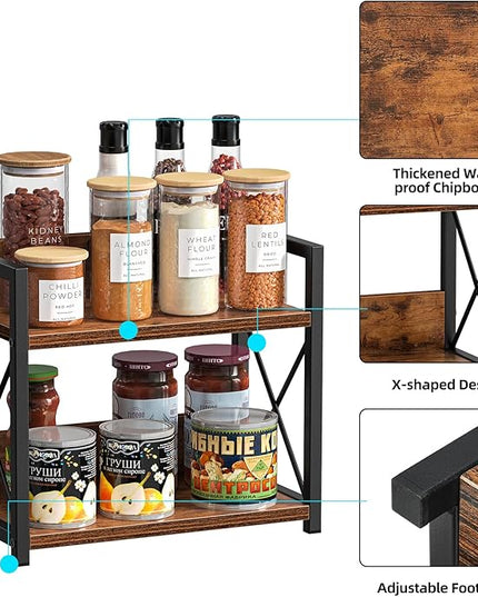 Giikin Countertop Shelf Organizer, 2 Tier Kitchen Spice Rack for Countertop, Wood Coffee Counter Shelf Organizer for Home (Brown, S)