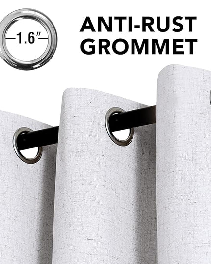 H.VERSAILTEX Linen Curtains 100% Blackout Curtains for Bedroom 84 inch Long Full Light Blocking Nature Linen Blended Window Curtains for Living Room Nickel Grommet (2 Panels, Heathered White)
