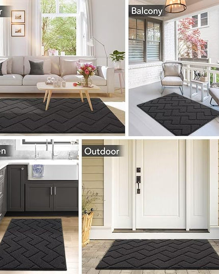 hicorfe Front Door Mat Indoor Entrance,20"x31.5" Absorbent Dirt Resist Welcome Door Mats,Stain and Fade Resistant,Non Slip Backing Entry Mat Doormat for Entryway(Charcoal)