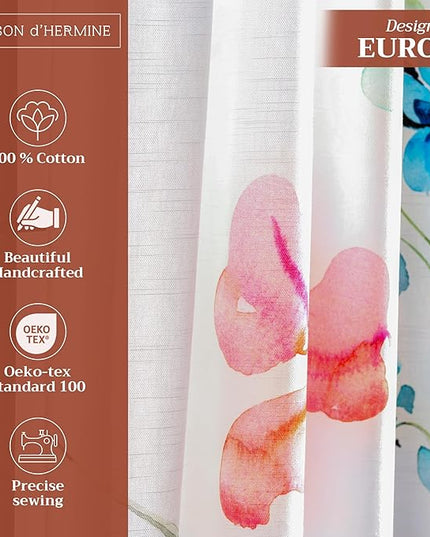 Maison d' Hermine Curtains for Living Room 100% Cotton 96 inch Length One Panel Light Filtering Curtains for Bedroom Windows with Rod and Loop Pockets Drapes (Delphinium White, 50" W x 96" L)