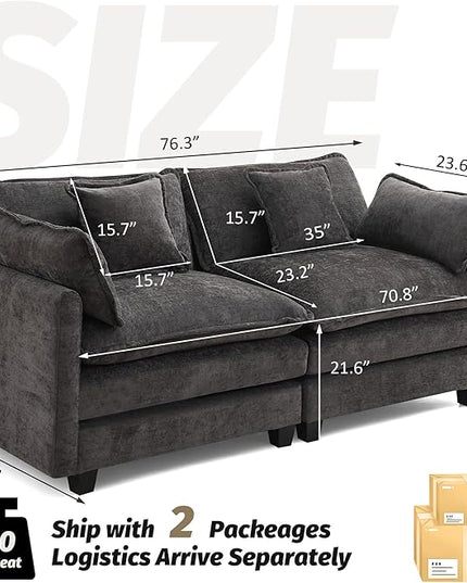 76'' Cloud Deep Seat Loveseat, Upholstered Chenille Modular 2-Seats Sectional Sofa Couch, Modern Comfy Settee Loveseat for Living Room Set, Small Apartment, Dark Grey