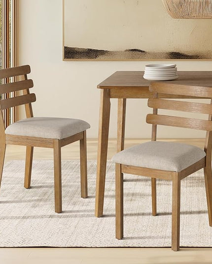 Modern Dining Table Set for 4, Wooden Farmhouse Dining Roon Table and Solid Wood Chairs, 7-Piece Dining Set for Home, Kitchen, Dining Room, 6 Upholstered Chairs, Solid Wood Legs
