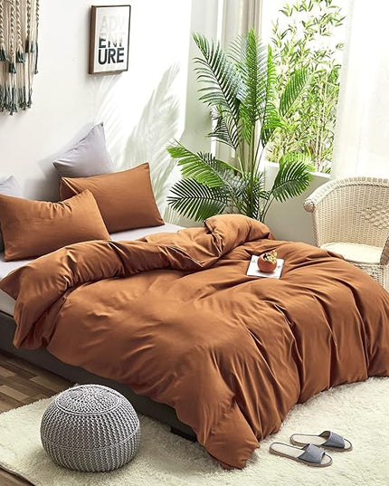 CLOTHKNOW Pumpkin Queen Comforter Set 3Pcs erracotta Bedding Comforter Sets Soft Burnt Orange Comforter Caramel Queen Comforter with 2 x Pillowcases