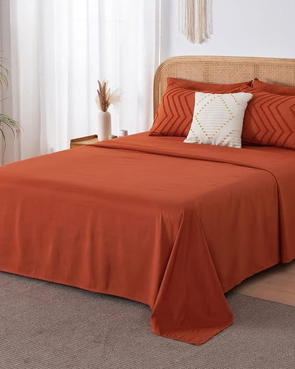 Litanika Oversized Queen Size Comforter Set with Sheets Burnt Orange - 7 Pieces Bed in a Bag Oversized Queen Boho Tufted Complete Bedding Sets with Comforter, Sheets, Pillowcases & Shams