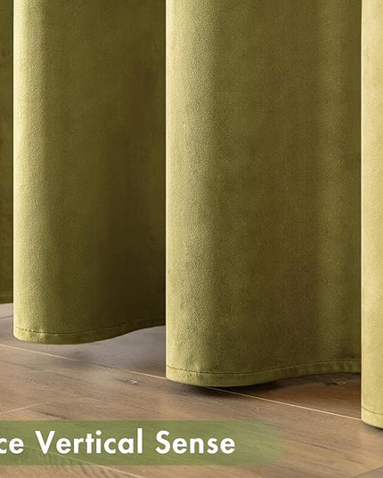 MIULEE Velvet Curtains Moss Green Elegant Grommet Curtains Thermal Insulated Soundproof Room Darkening Long Black Out Drapes for Classical Living Room Bedroom Decor 52 x 96 Inch Length Set of 2