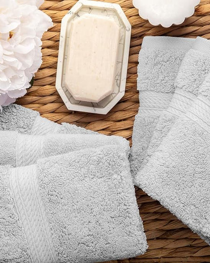Superior Egyptian Cotton Pile Face Towel/Washcloth Set of 6, Ultra Soft Luxury Towels, Thick Plush Essentials, Absorbent Heavyweight, Guest Bath, Hotel, Spa, Home Bathroom, Shower Basics, Silver